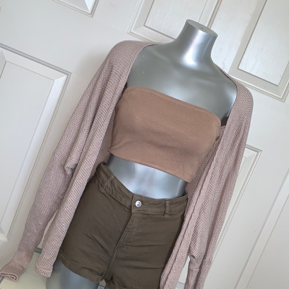 Khaki tan flowy knit cardigan